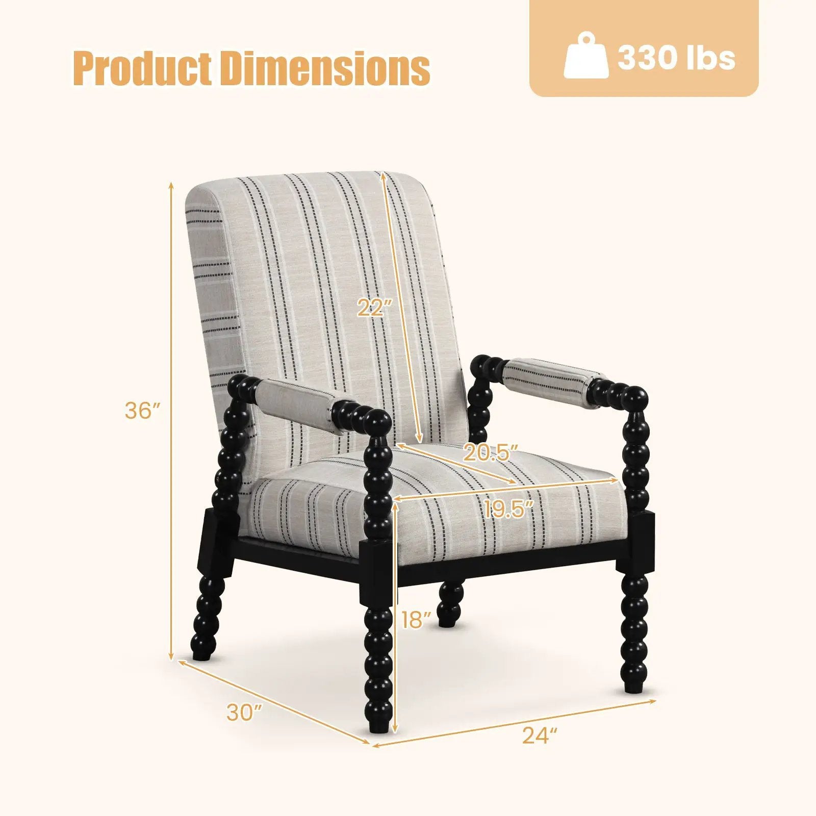 Upholstered Accent Chair with Rubber Wood Frame for Living Room-Beige by DirectDeals