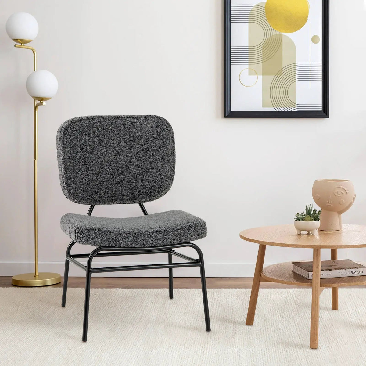 Upholstered Accent Chair Sherpa Reading Chair with Sponge Padding by DirectDeals