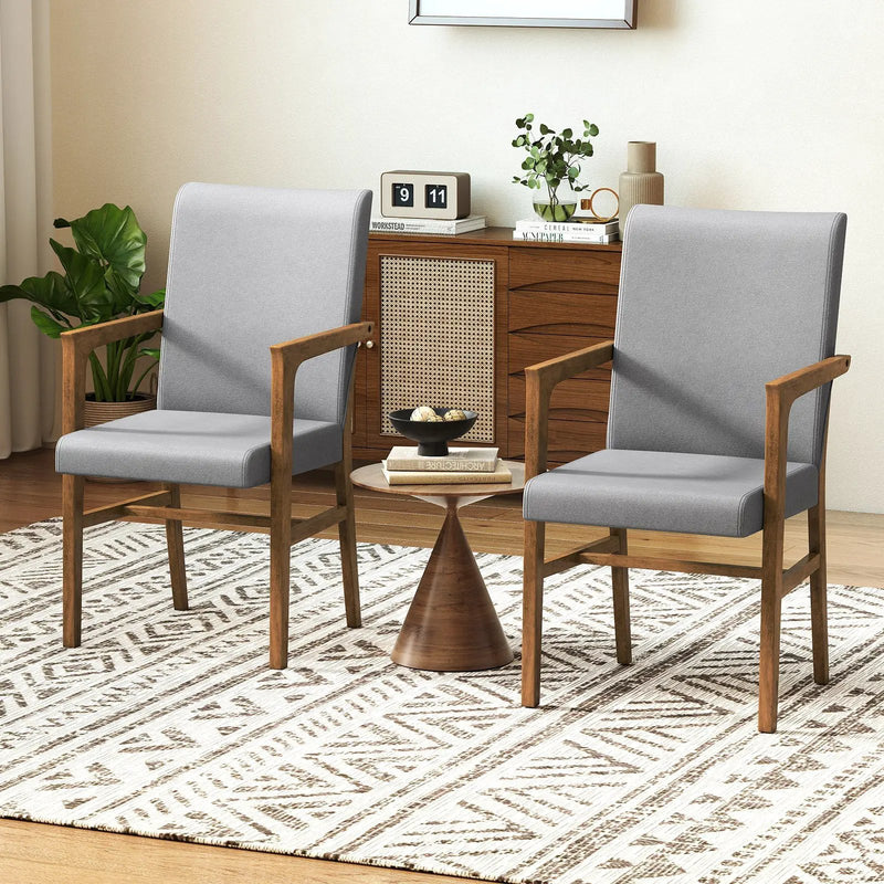 Upholstered Accent Chairs Set of 2 with High Back and Solid Wooden Frame-Gray by DirectDeals