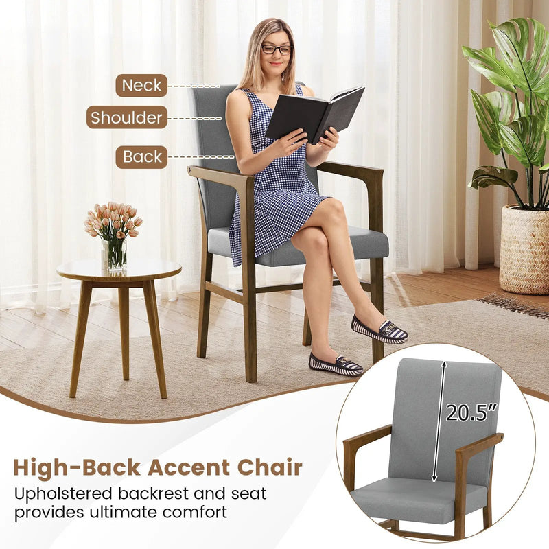 Upholstered Accent Chairs Set of 2 with High Back and Solid Wooden Frame-Gray by DirectDeals