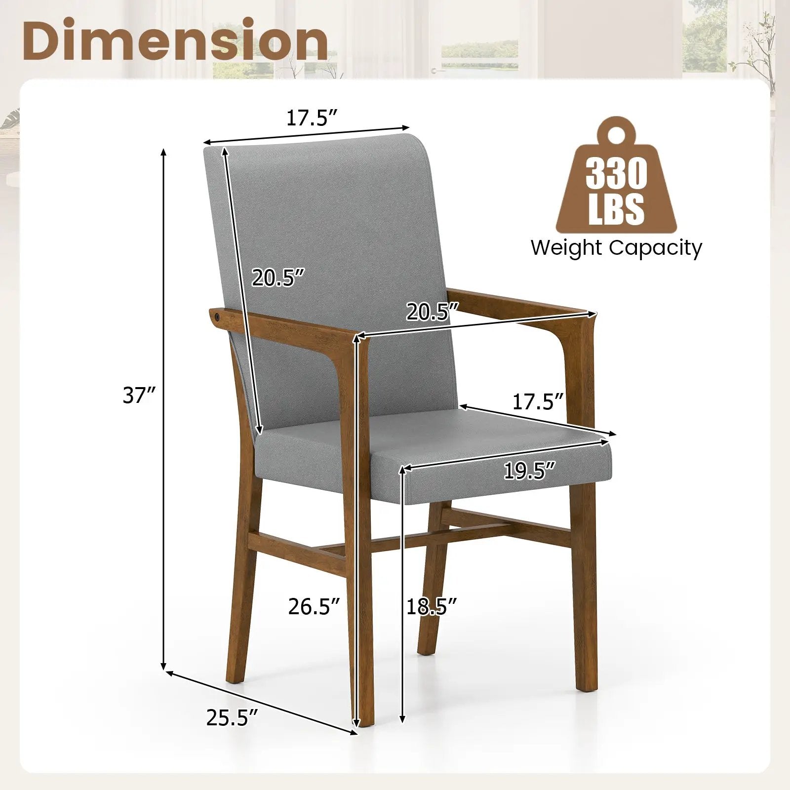 Upholstered Accent Chairs Set of 2 with High Back and Solid Wooden Frame-Gray by DirectDeals