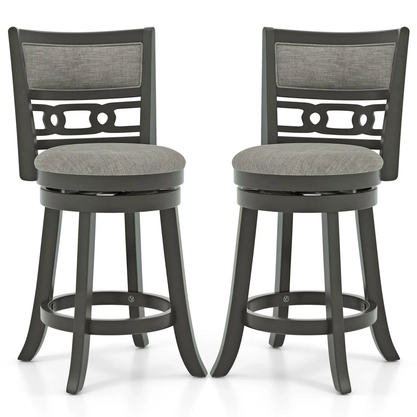 26" Counter Height Bar Chair with Wooden Frame Swivel Seat and Footrest for Pub Bar Restaurant by DirectDeals
