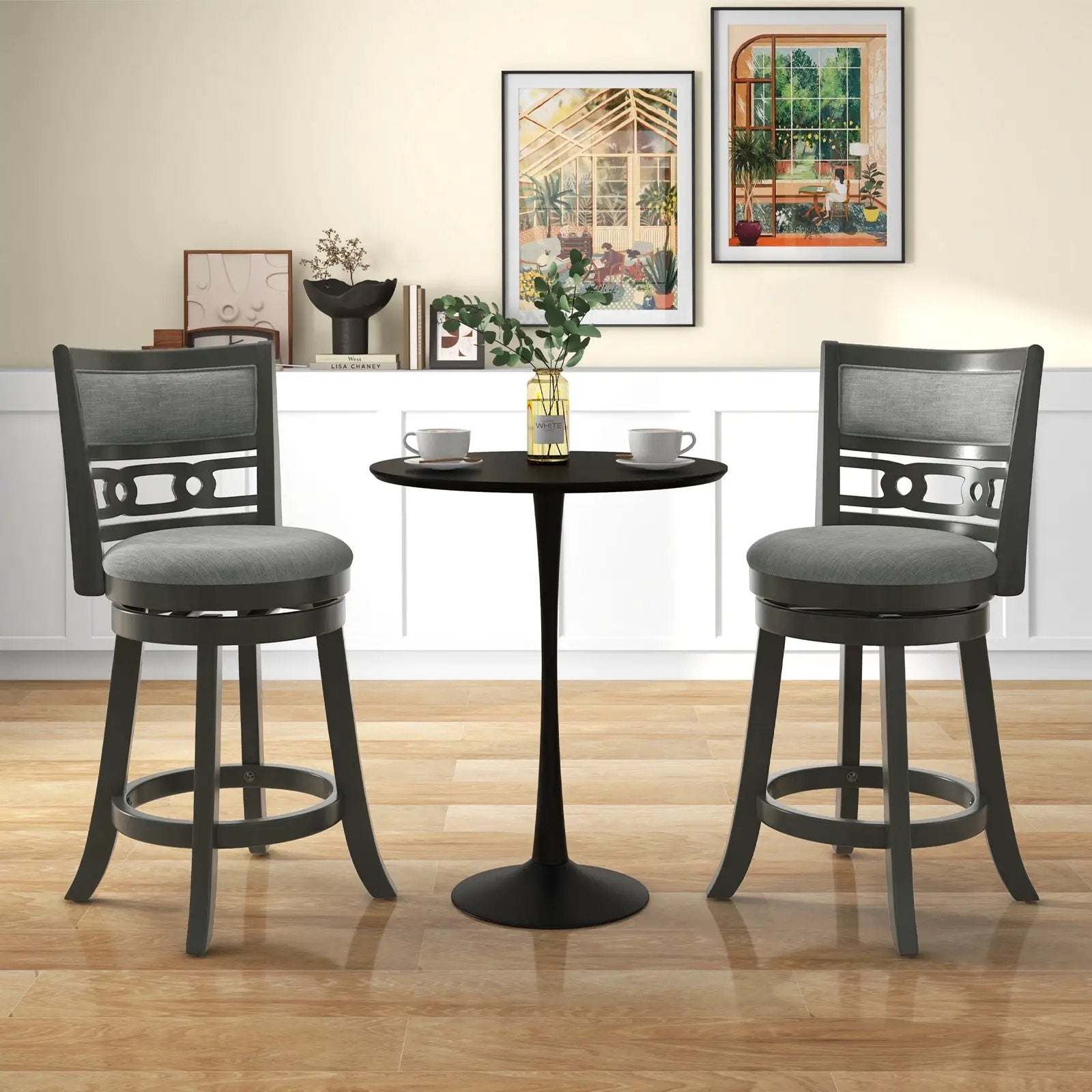 26" Counter Height Bar Chair with Wooden Frame Swivel Seat and Footrest for Pub Bar Restaurant by DirectDeals