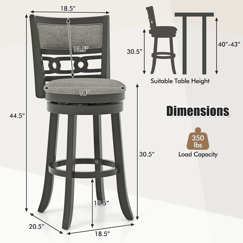 26" Counter Height Bar Chair with Wooden Frame Swivel Seat and Footrest for Pub Bar Restaurant by DirectDeals
