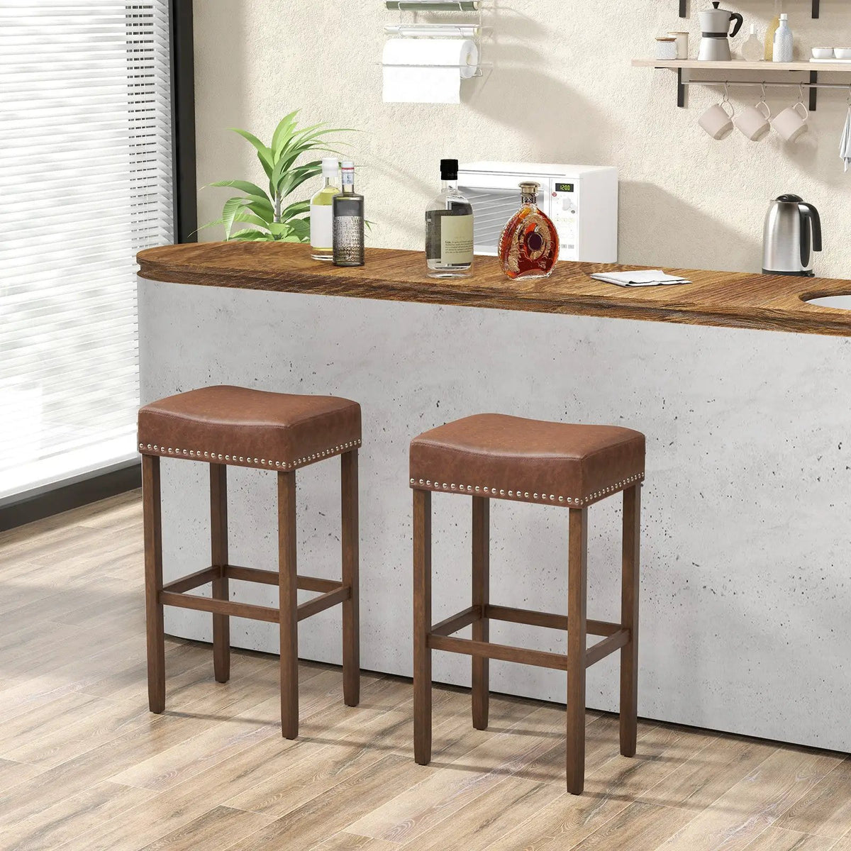 Upholstered Bar Stools Set of 2 with Footrests for Counter by DirectDeals
