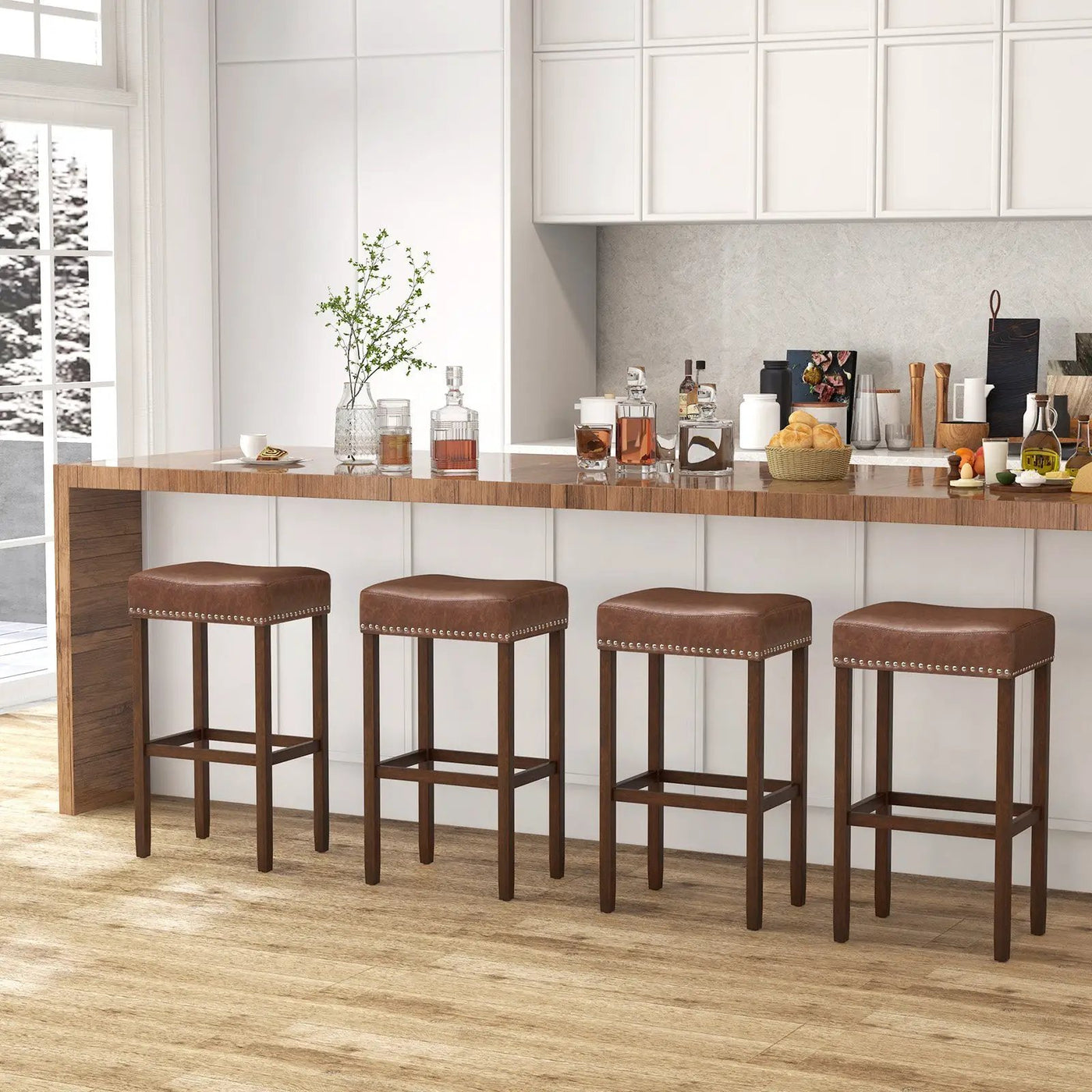 Upholstered Bar Stools Set of 2 with Footrests for Counter by DirectDeals
