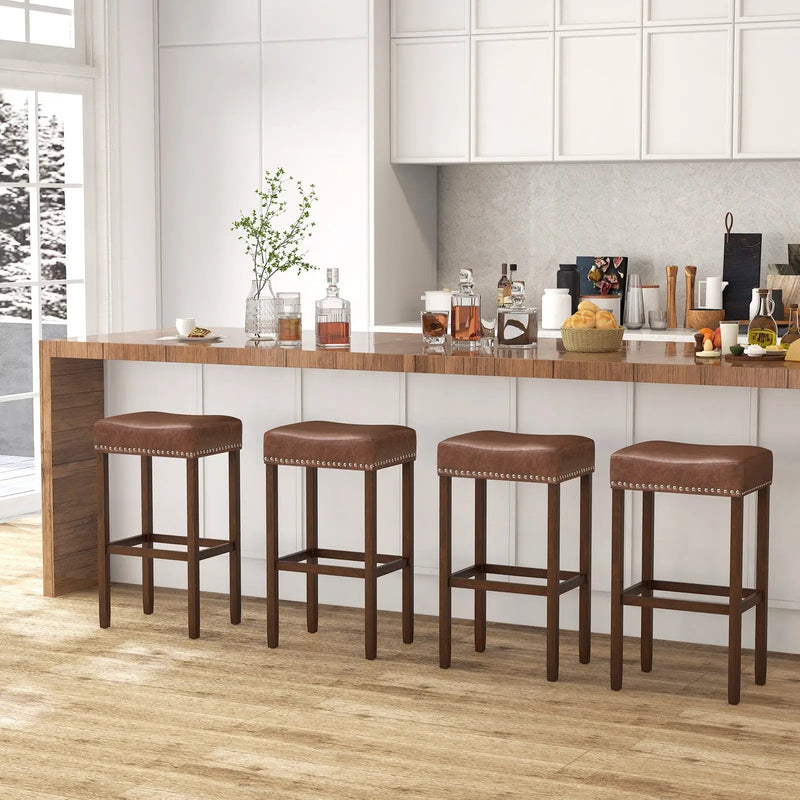 Upholstered Bar Stools Set of 2 with Footrests for Counter by DirectDeals