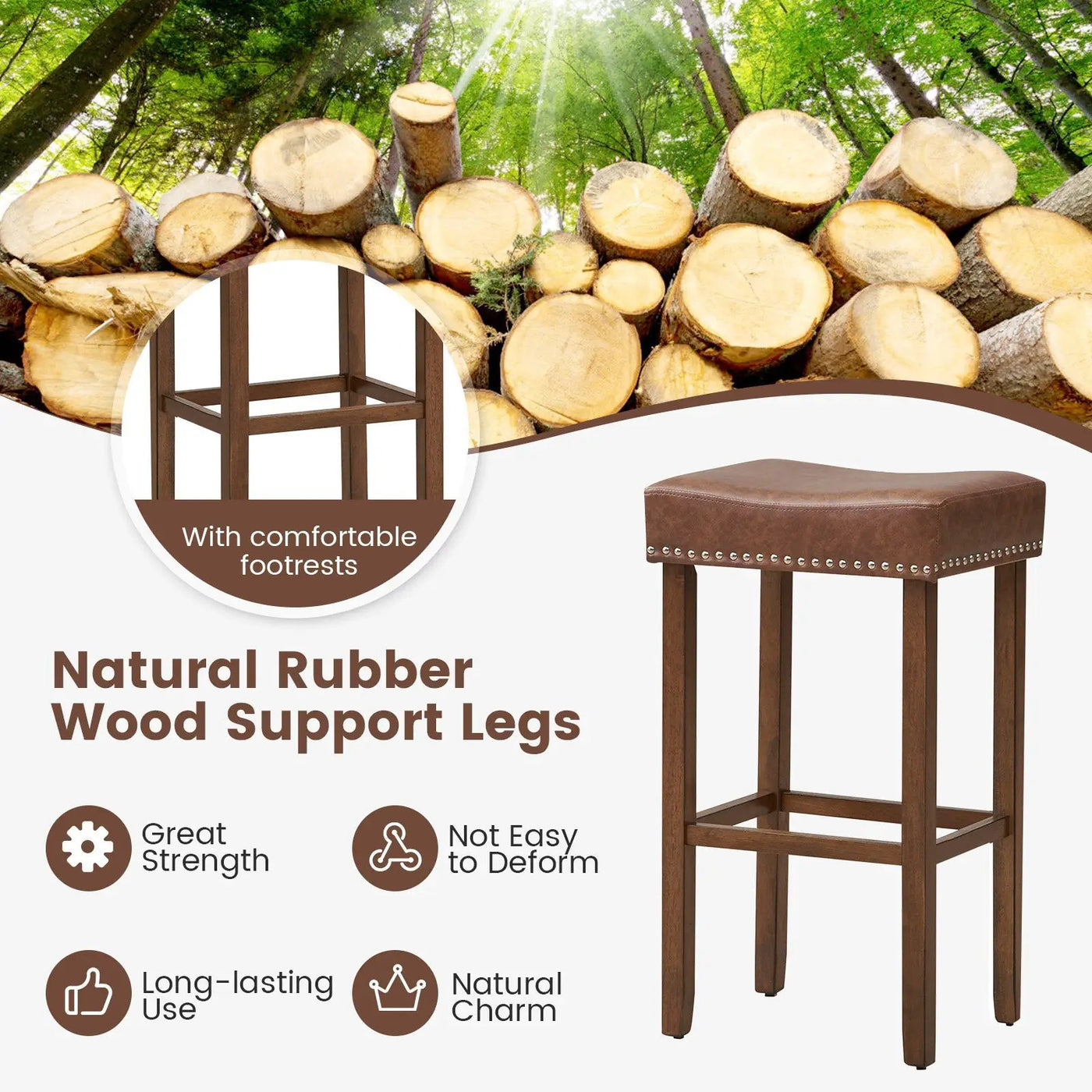 Upholstered Bar Stools Set of 2 with Footrests for Counter by DirectDeals