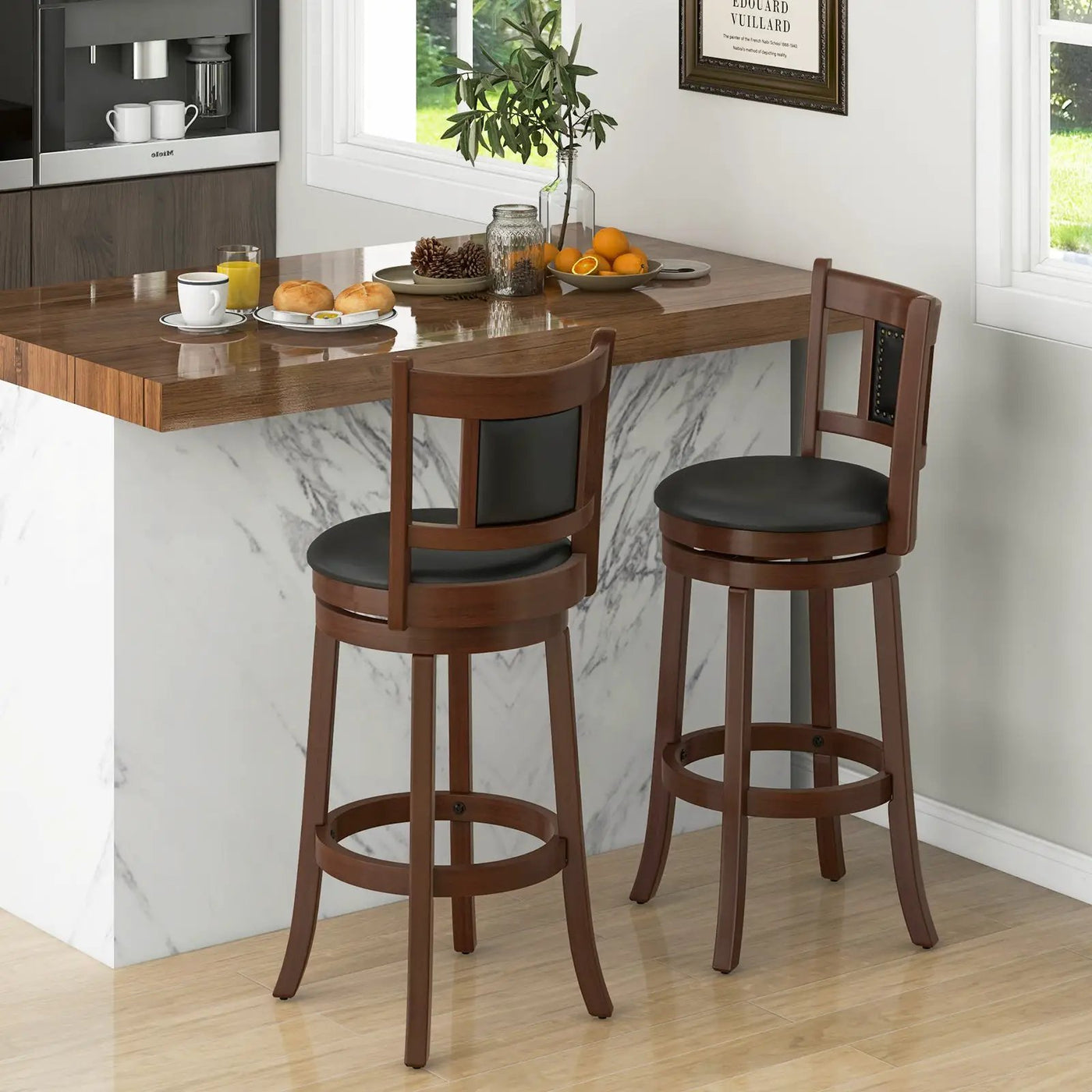 25.5 Inch/30.5 Inch Upholstered Bar Stools Set of 2 with Curved Backrest and Footrest by DirectDeals