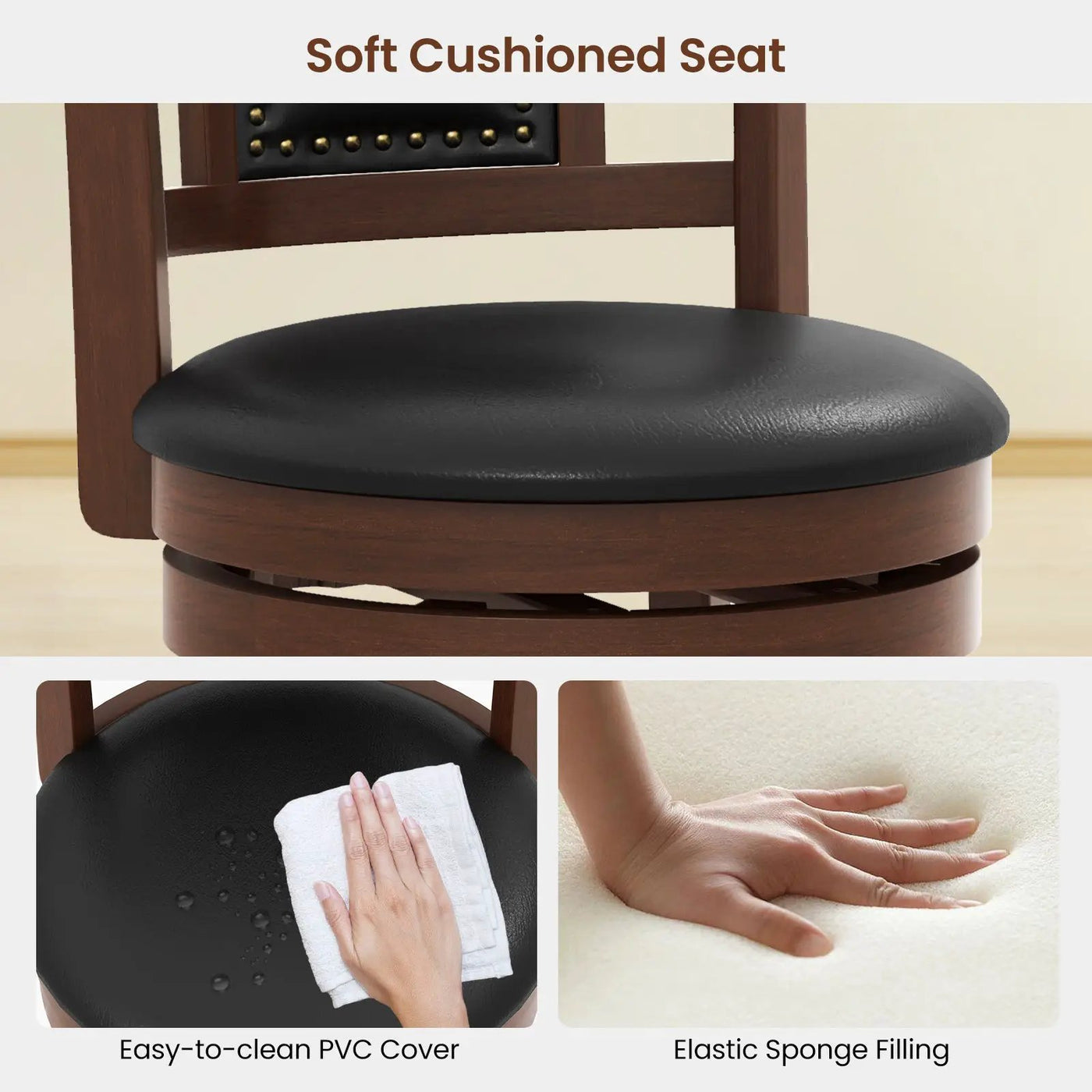 25.5 Inch/30.5 Inch Upholstered Bar Stools Set of 2 with Curved Backrest and Footrest by DirectDeals