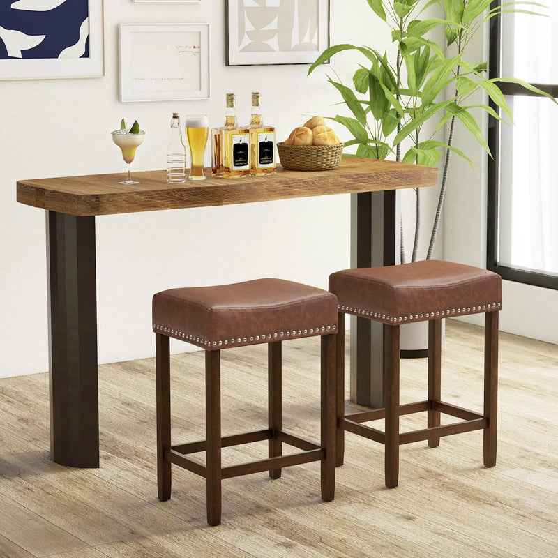 24 Inch Upholstered PU Leather Bar Stools Set of 2 by DirectDeals