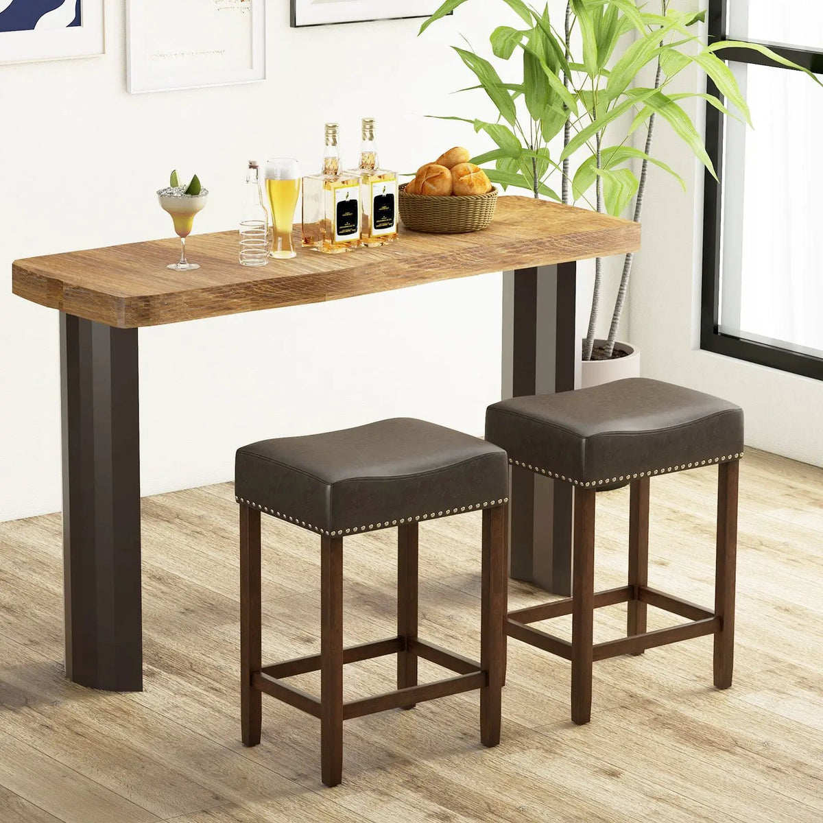 24 Inch Upholstered PU Leather Bar Stools Set of 2 by DirectDeals