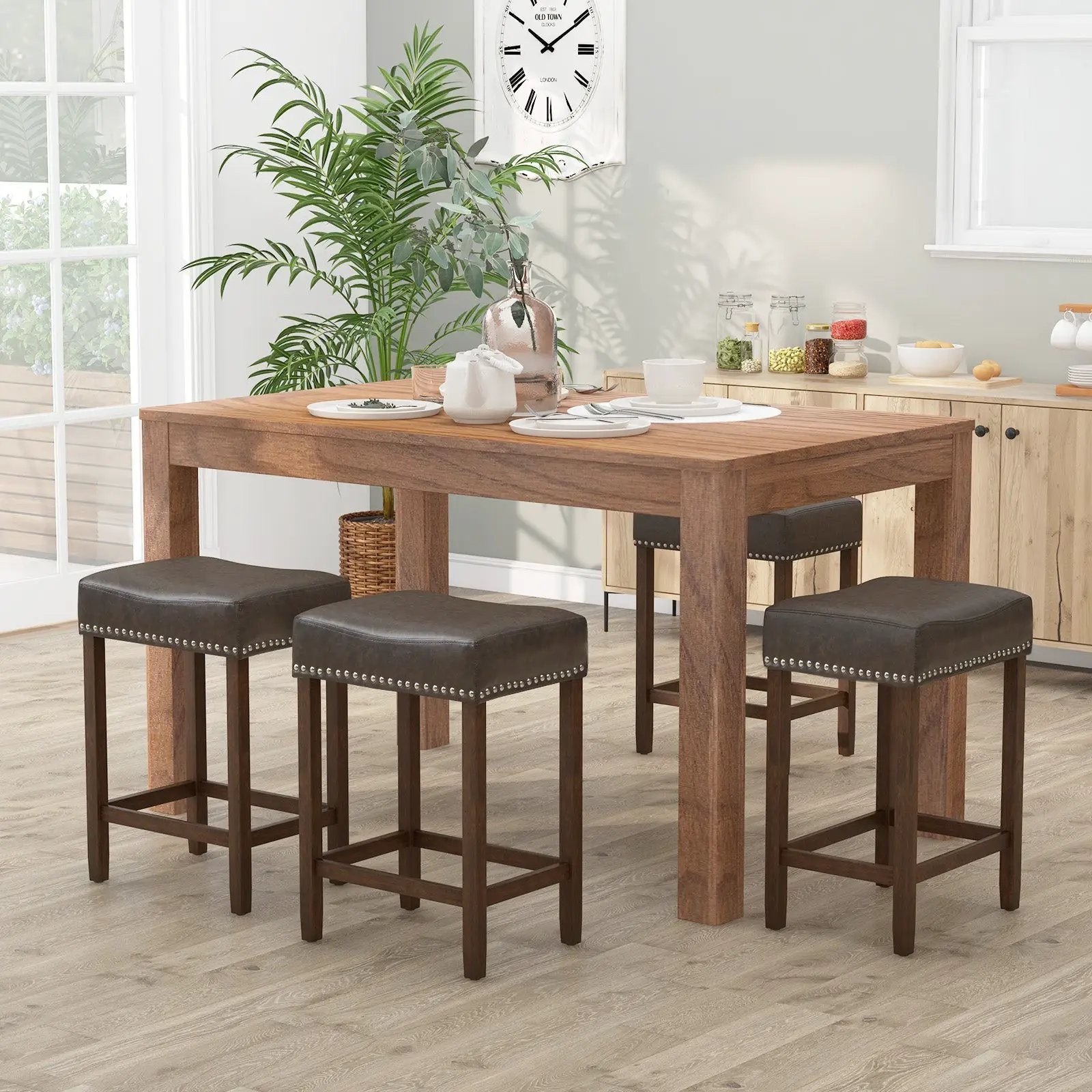 24 Inch Upholstered PU Leather Bar Stools Set of 2 by DirectDeals