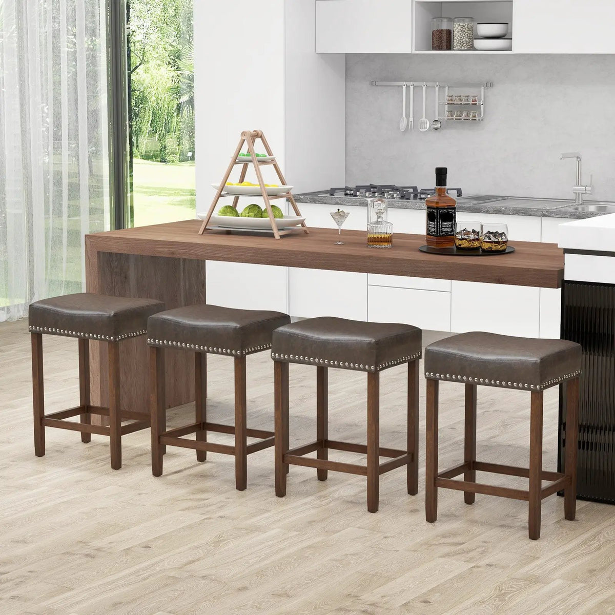 24 Inch Upholstered PU Leather Bar Stools Set of 2 by DirectDeals