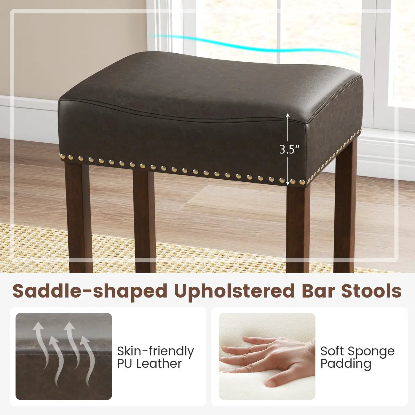 24 Inch Upholstered PU Leather Bar Stools Set of 2 by DirectDeals