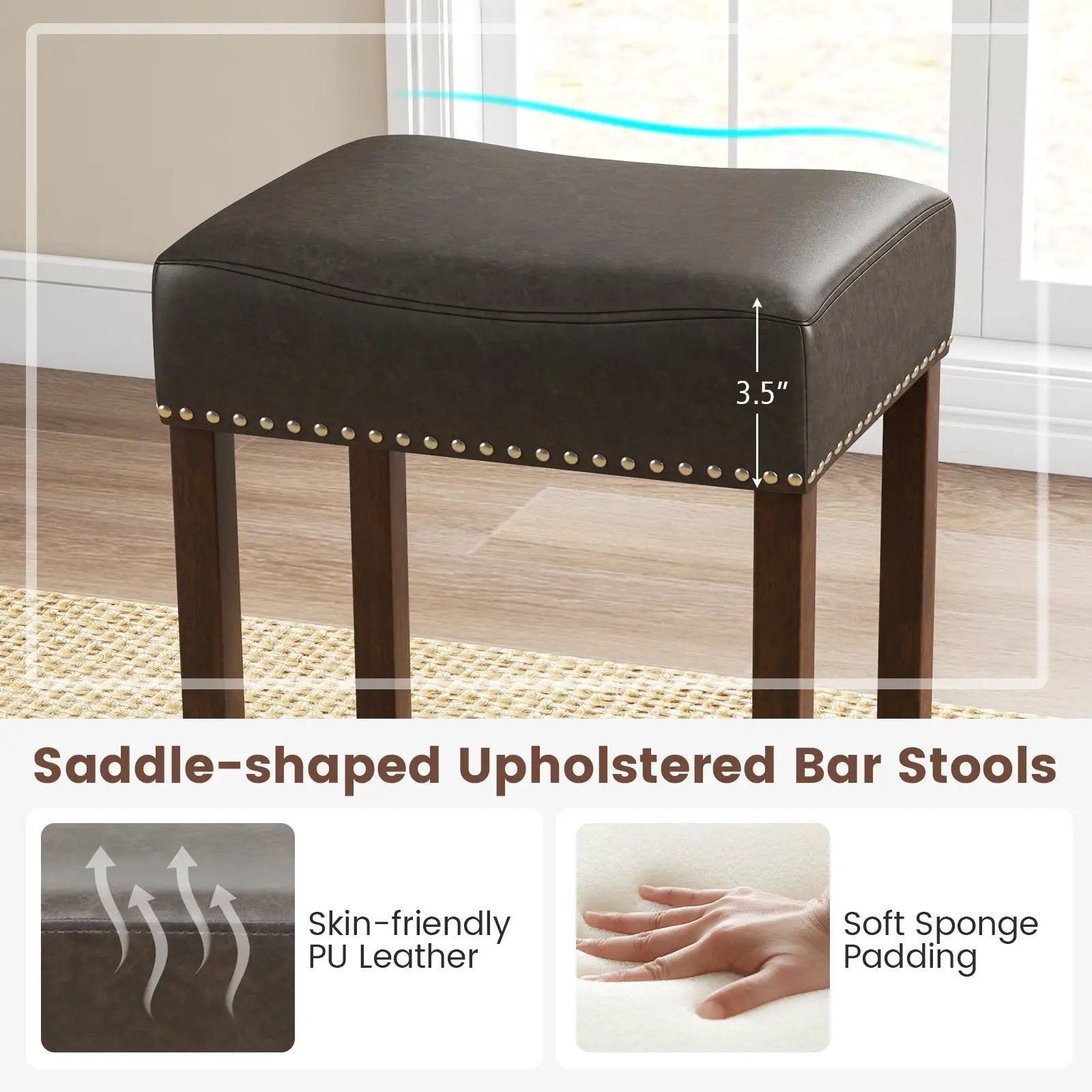 24 Inch Upholstered PU Leather Bar Stools Set of 2 by DirectDeals