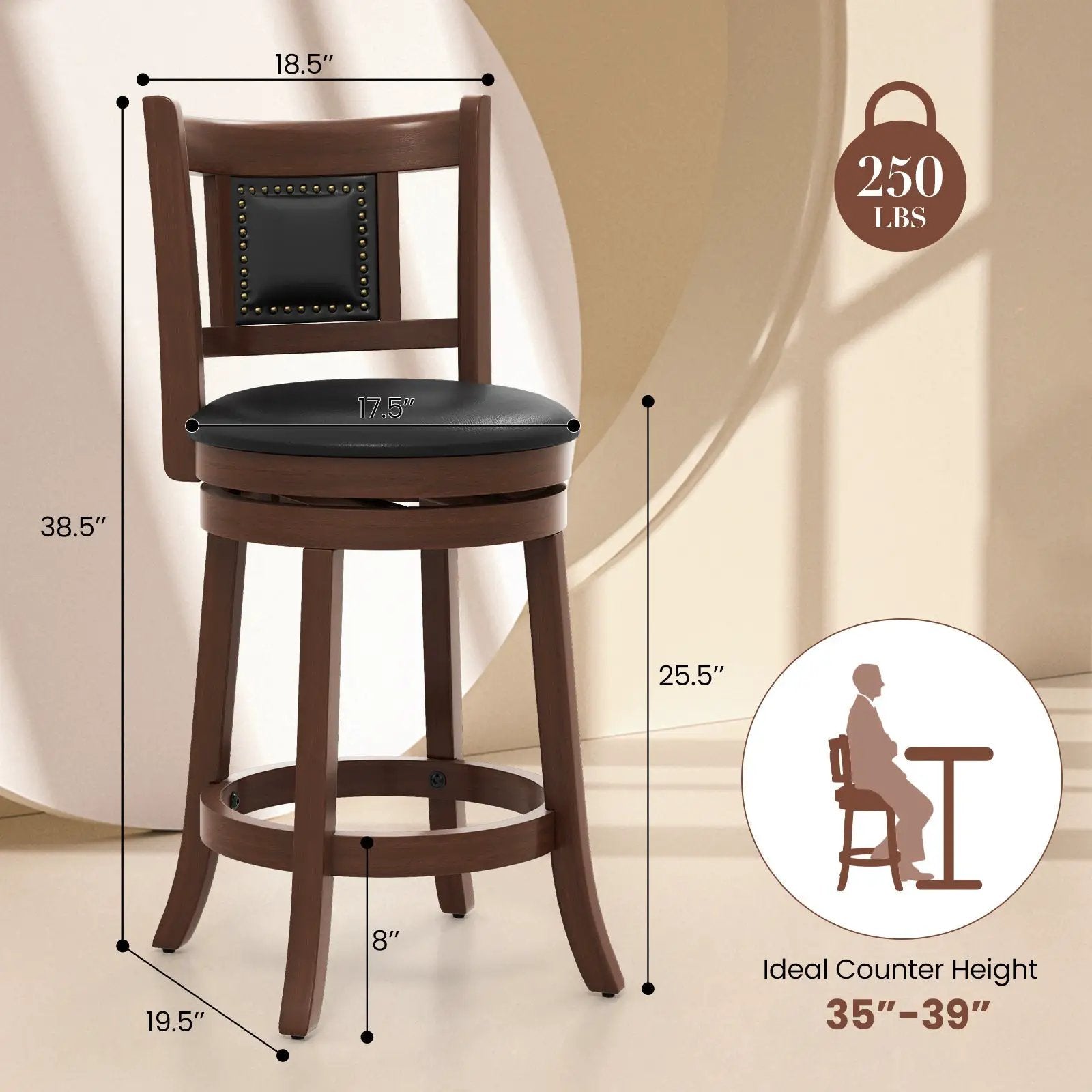 25.5 Inch/30.5 Inch Upholstered Bar Stools Set of 2 with Curved Backrest and Footrest by DirectDeals