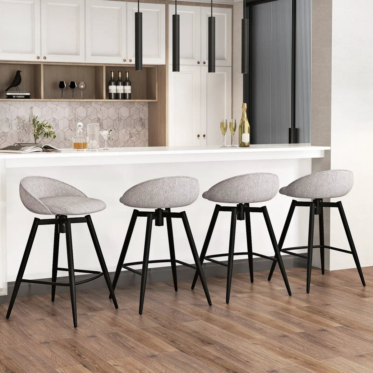Upholstered Bar Stools Set of 2 with Footrest and Backrest by DirectDeals