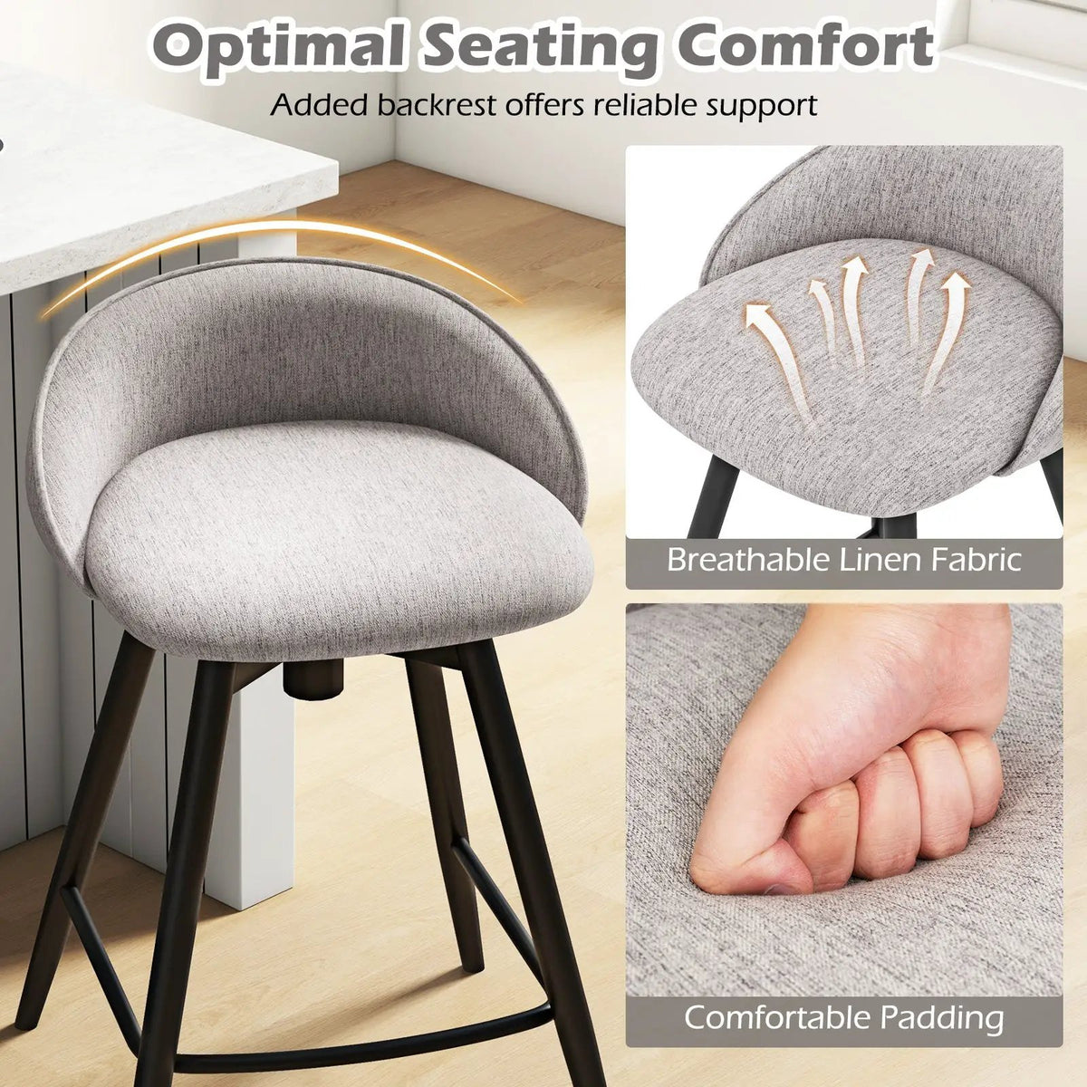 Upholstered Bar Stools Set of 2 with Footrest and Backrest by DirectDeals