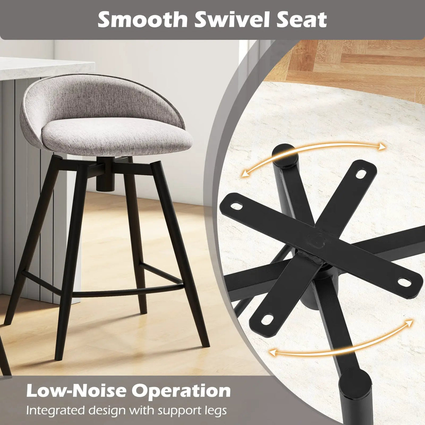 Upholstered Bar Stools Set of 2 with Footrest and Backrest by DirectDeals