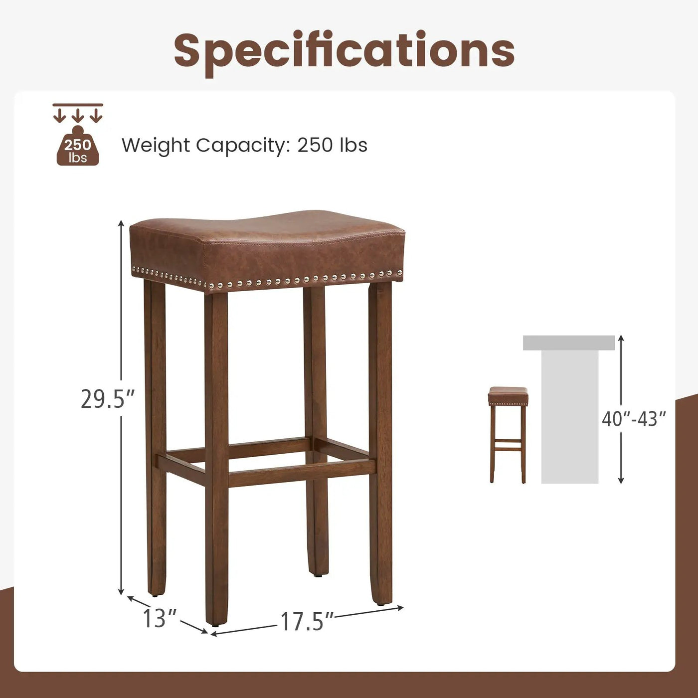 Upholstered Bar Stools Set of 2 with Footrests for Counter by DirectDeals