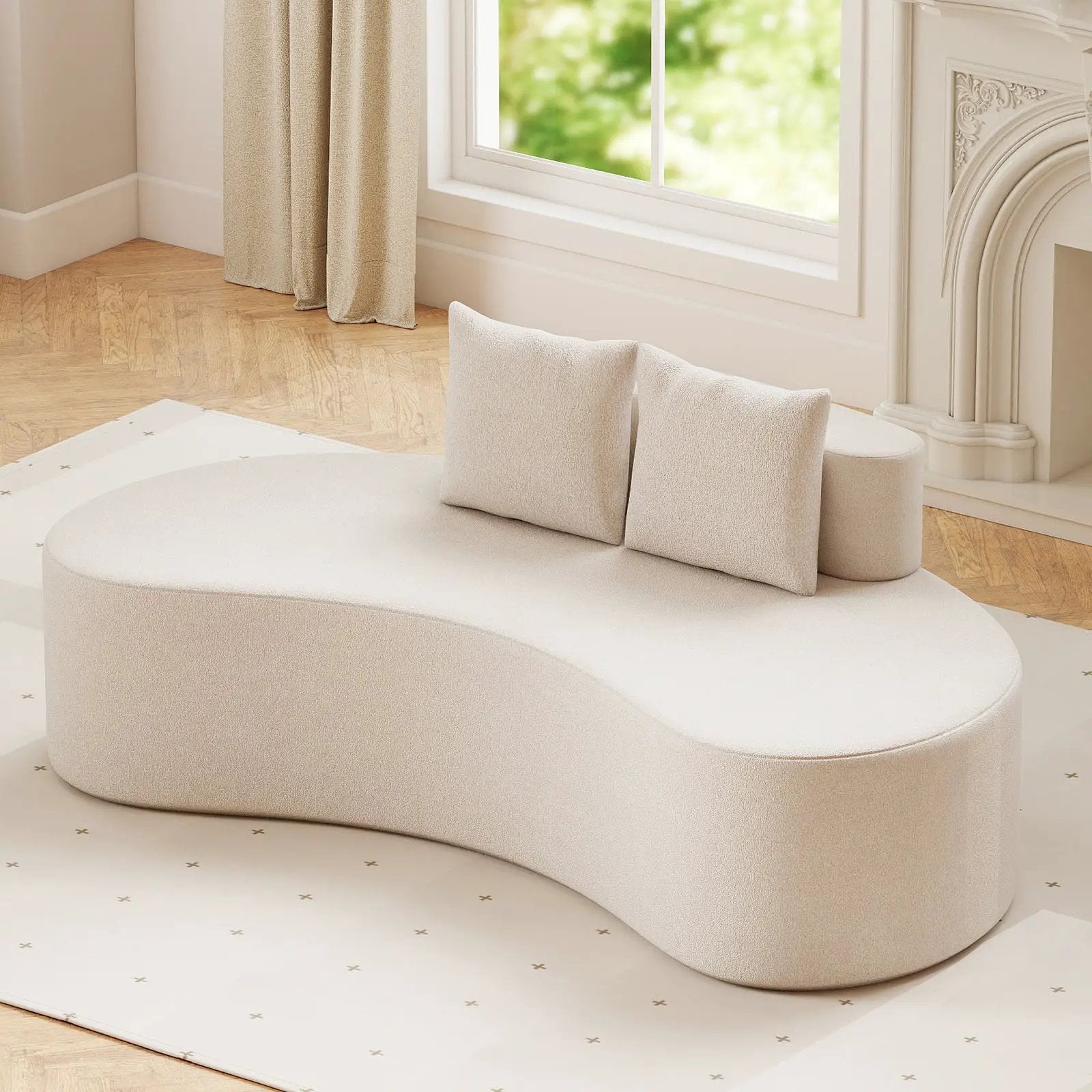 Upholstered Curved Sofa with 2 Cozy Pillows by DirectDeals