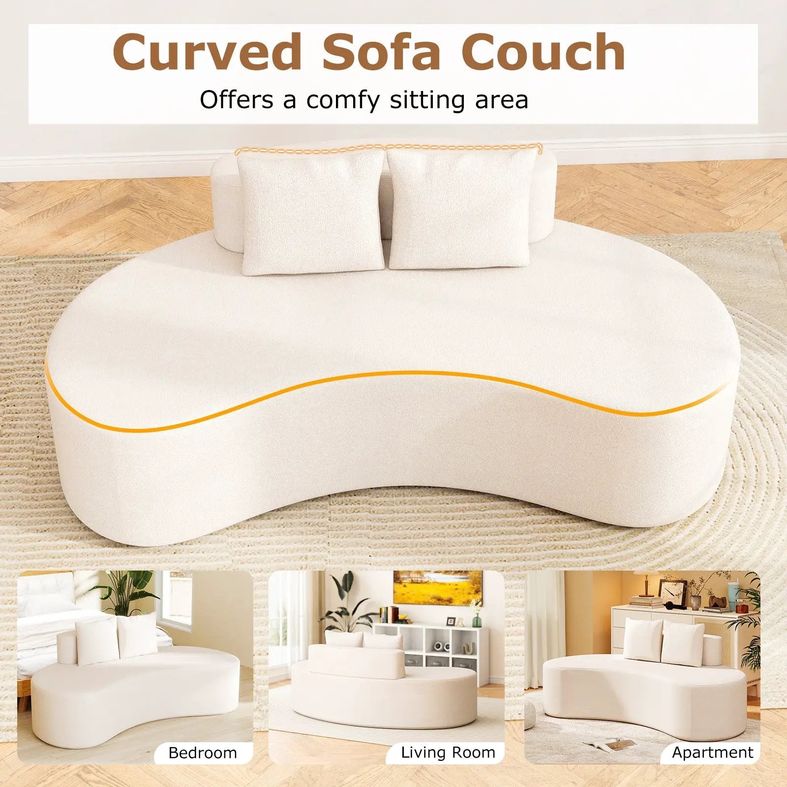 Upholstered Curved Sofa with 2 Cozy Pillows by DirectDeals