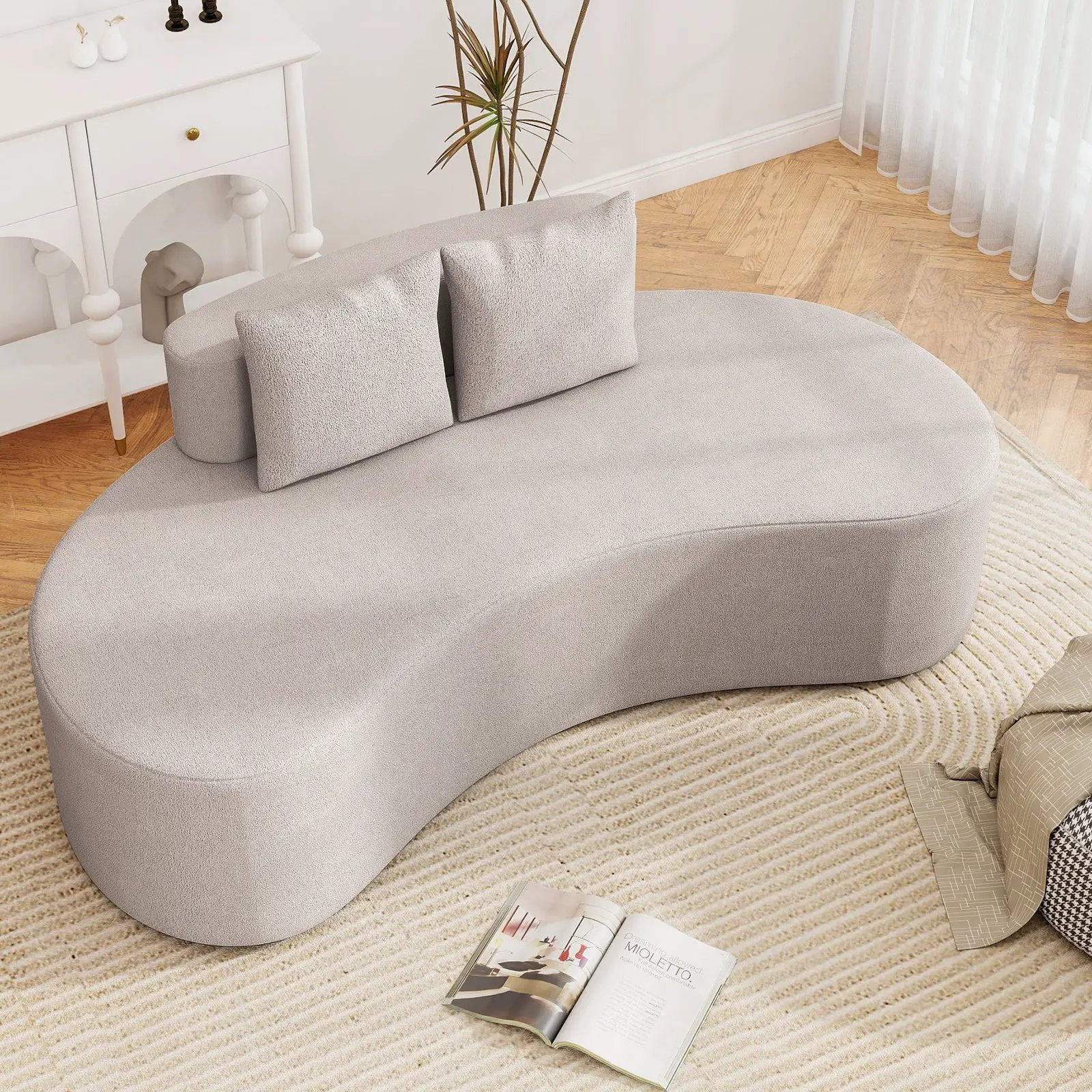 Upholstered Curved Sofa with 2 Cozy Pillows by DirectDeals