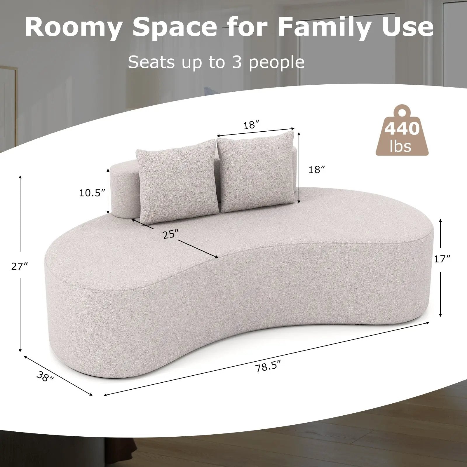 Upholstered Curved Sofa with 2 Cozy Pillows by DirectDeals