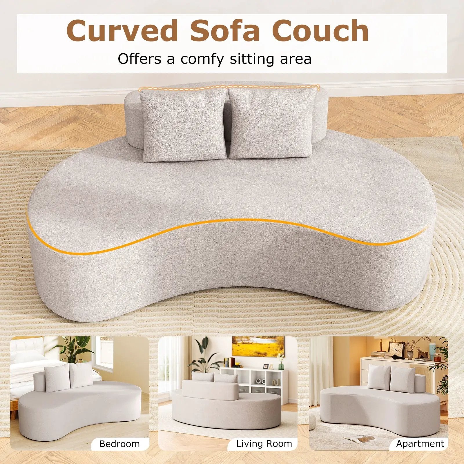 Upholstered Curved Sofa with 2 Cozy Pillows by DirectDeals