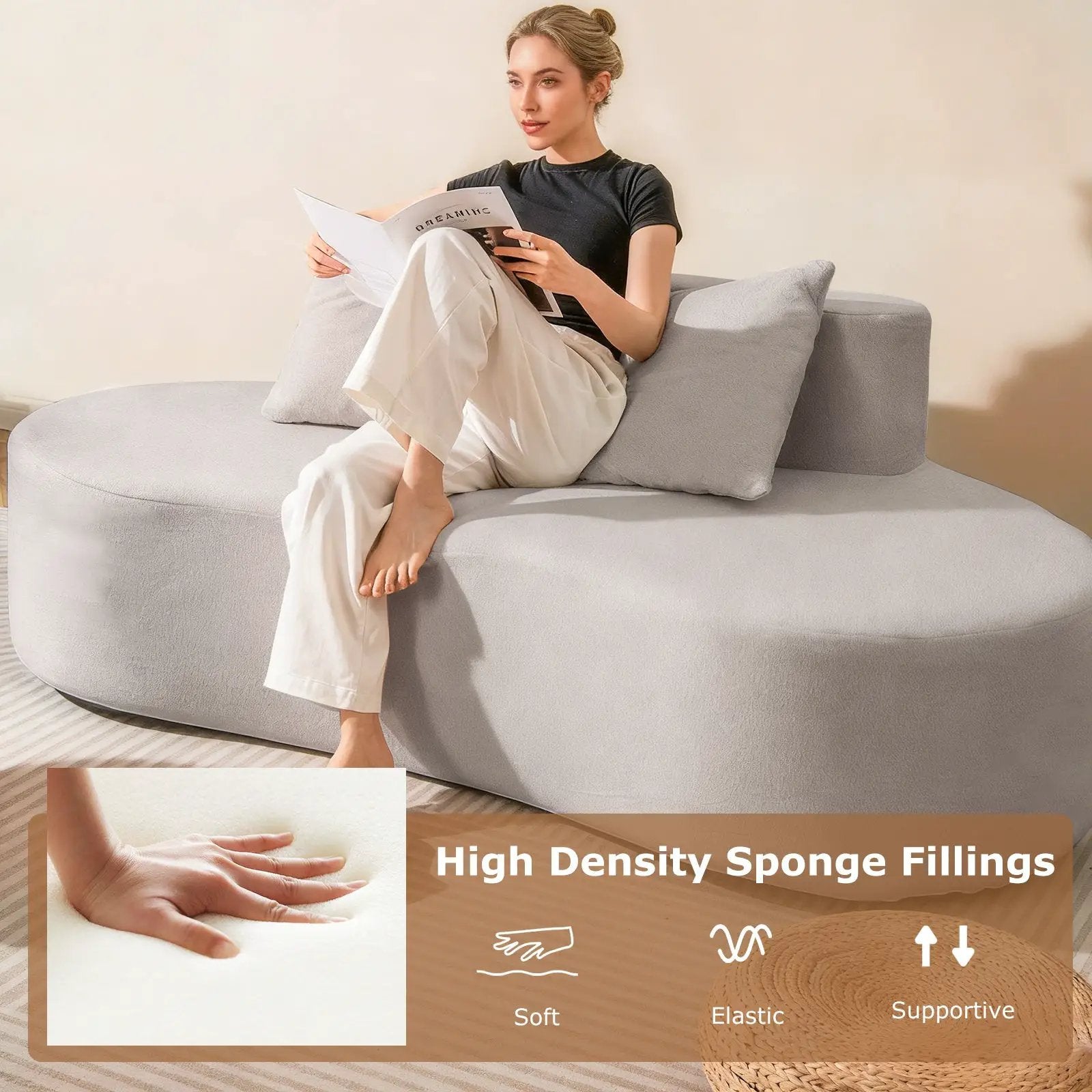 Upholstered Curved Sofa with 2 Cozy Pillows by DirectDeals