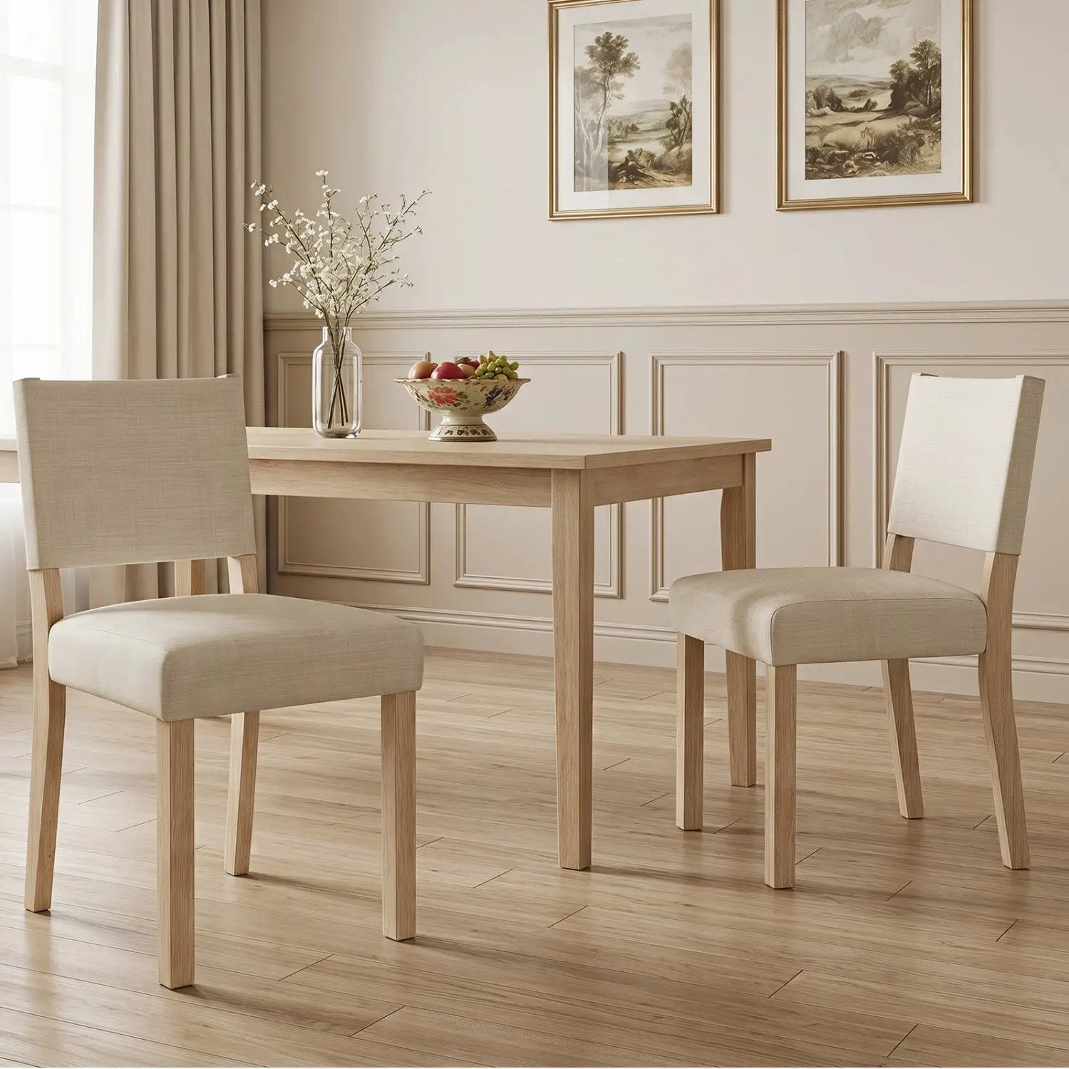 Upholstered Dining Chairs Set of 2 with Rubber Wood Legs by DirectDeals