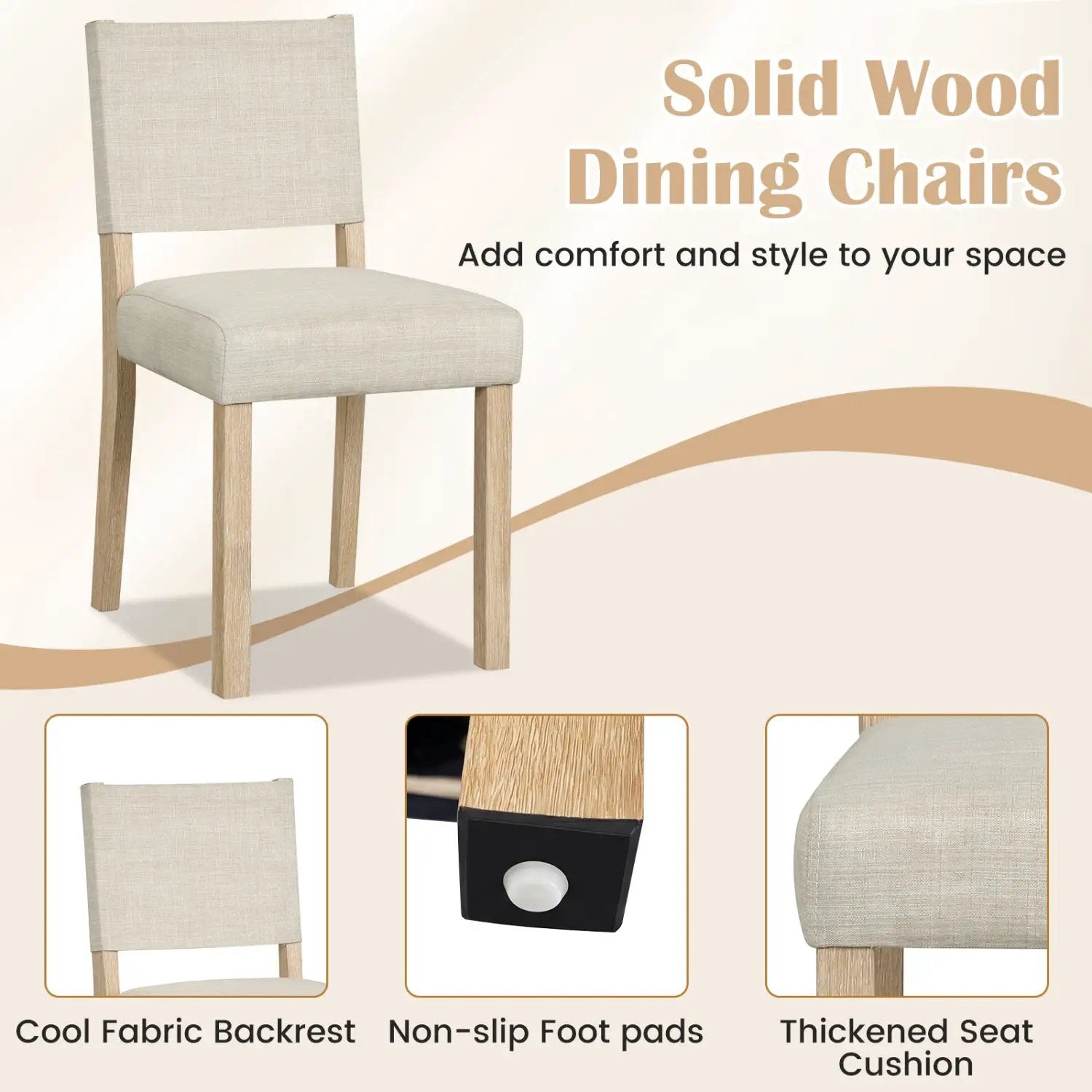Upholstered Dining Chairs Set of 2 with Rubber Wood Legs by DirectDeals