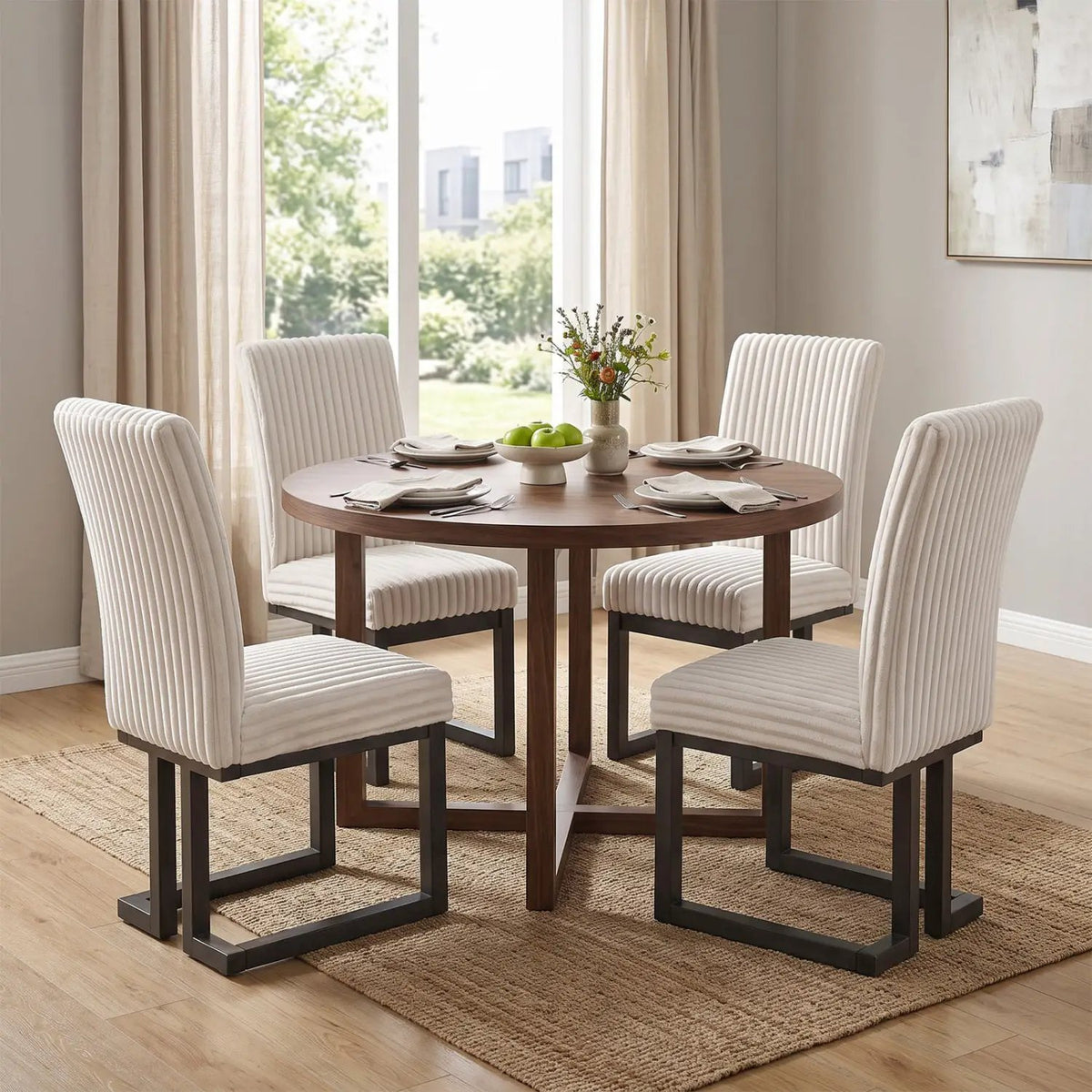 Upholstered Dining Chairs Set of 4 with Rubber Wood Legs by DirectDeals