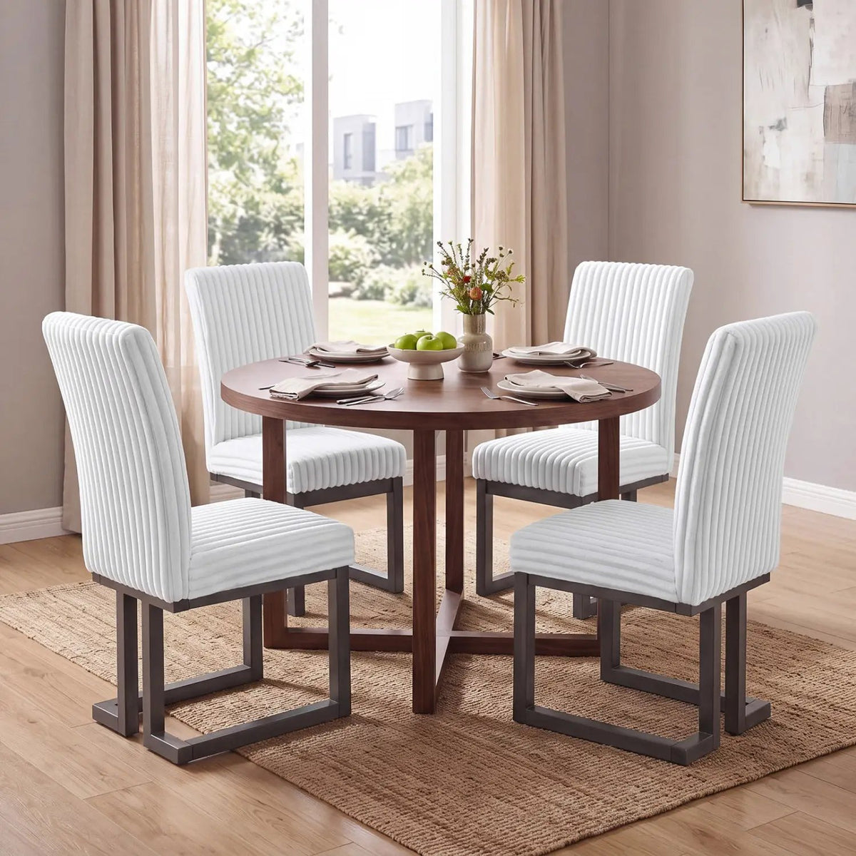 Upholstered Dining Chairs Set of 4 with Rubber Wood Legs by DirectDeals