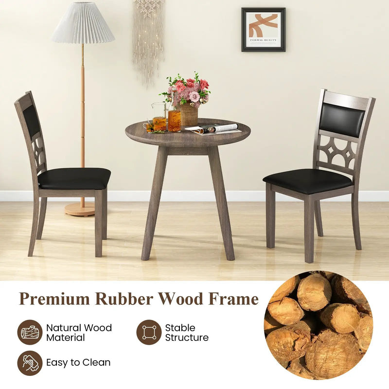 Upholstered Dining Chair Set of 2 with Padded Backrest and Seat-Gray by DirectDeals