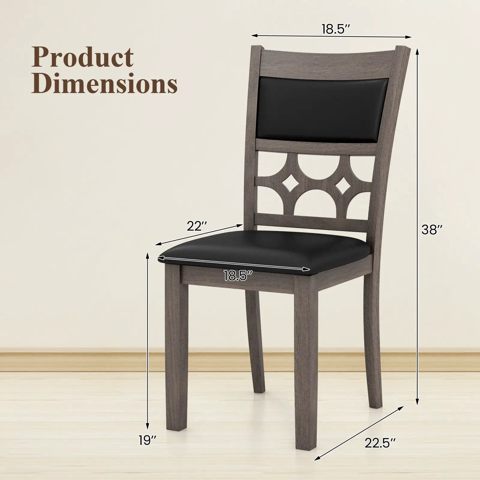 Upholstered Dining Chair Set of 2 with Padded Backrest and Seat-Gray by DirectDeals