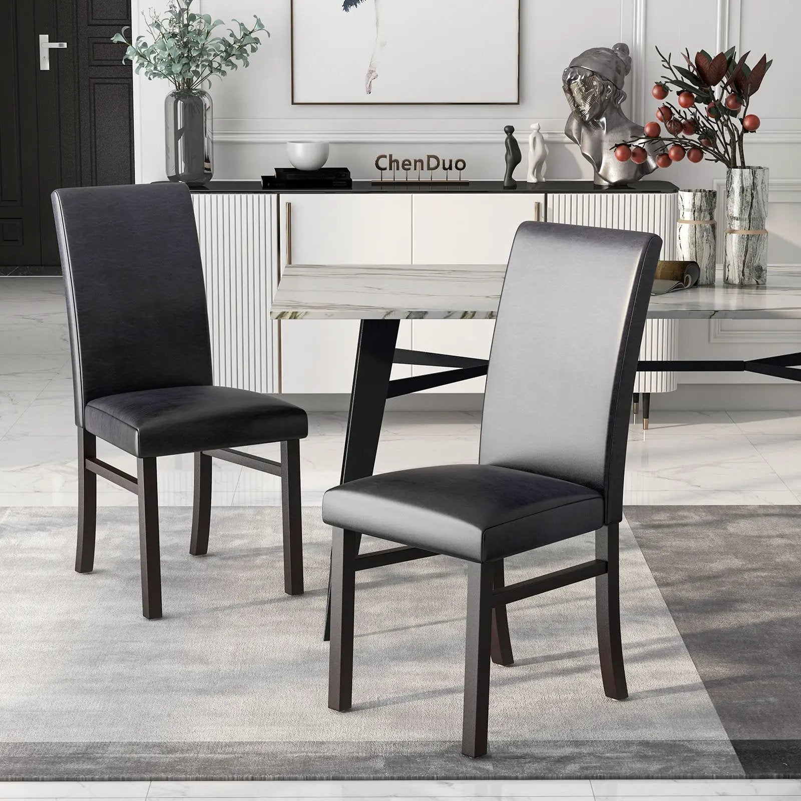Upholstered Dining Chairs Set of 2 with Solid Rubber Wood Legs by DirectDeals