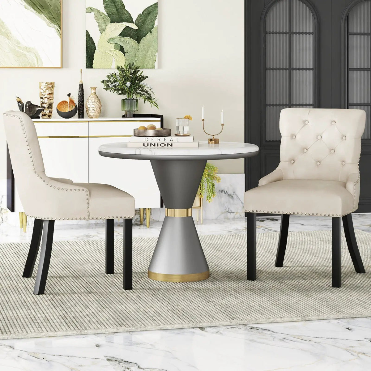 Upholstered Dining Chairs Set of 2 Tufted Wingback Chairs with Rubber Wood Legs by DirectDeals