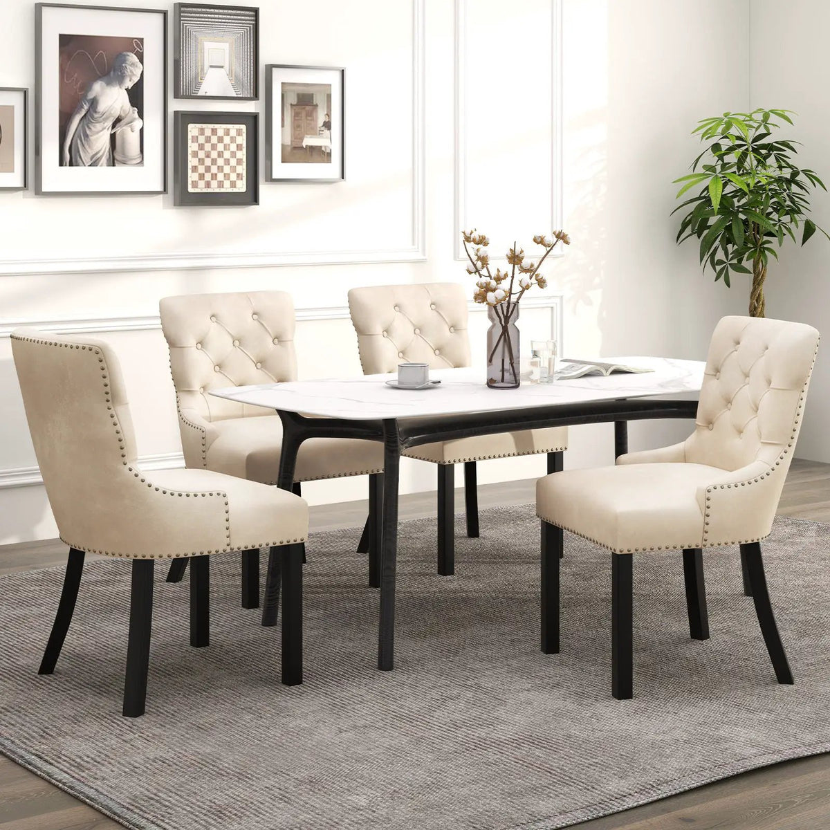 Upholstered Dining Chairs Set of 2 Tufted Wingback Chairs with Rubber Wood Legs by DirectDeals