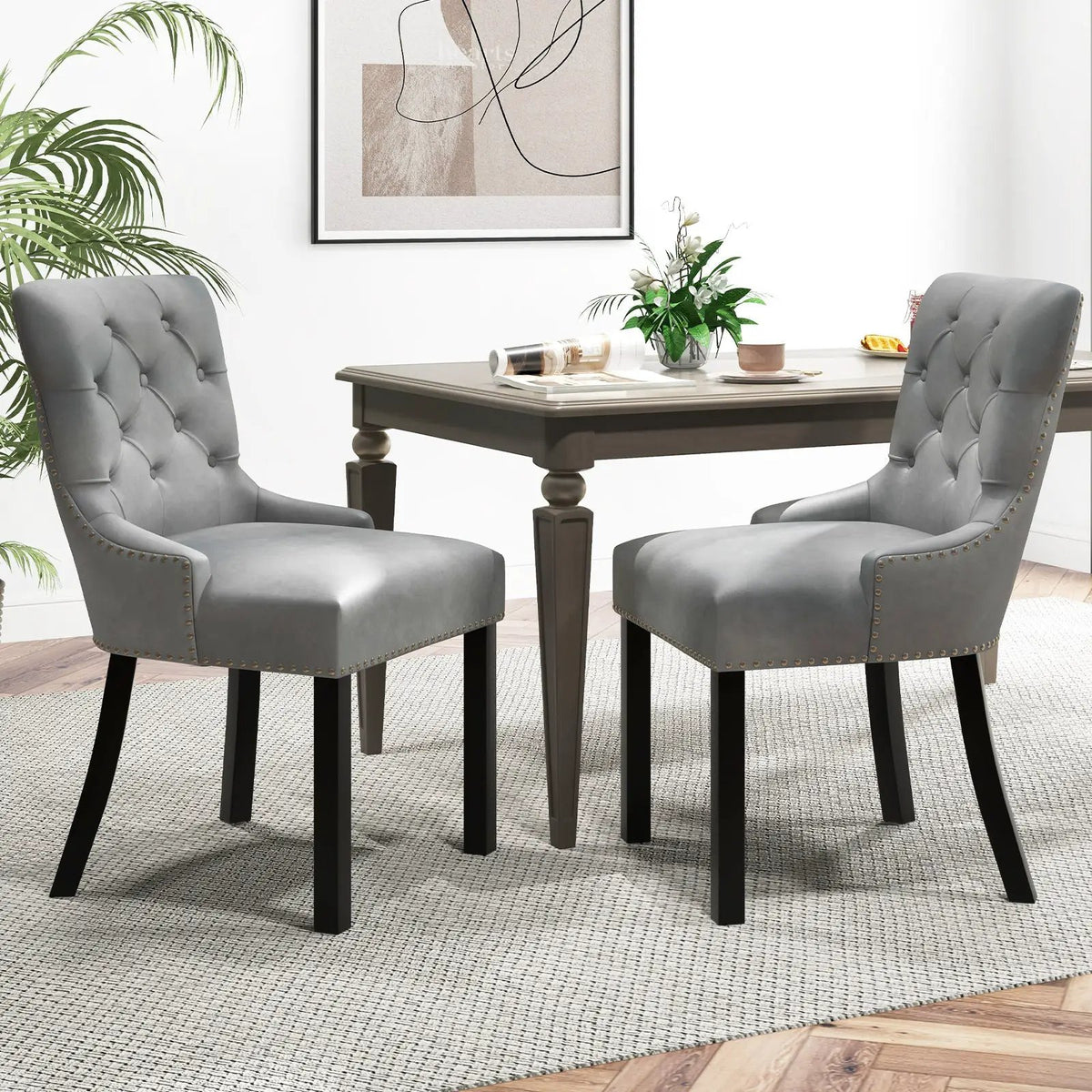 Upholstered Dining Chairs Set of 2 Tufted Wingback Chairs with Rubber Wood Legs by DirectDeals