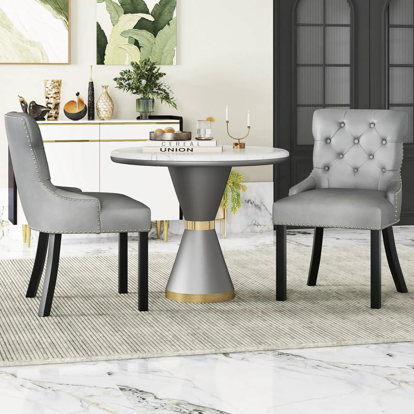 Upholstered Dining Chairs Set of 2 Tufted Wingback Chairs with Rubber Wood Legs by DirectDeals