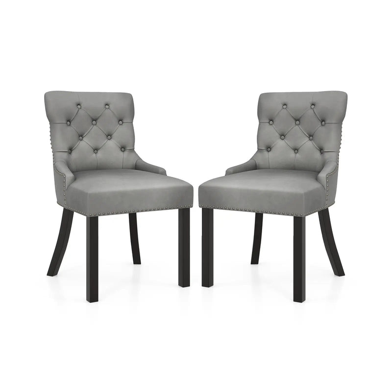 Upholstered Dining Chairs Set of 2 Tufted Wingback Chairs with Rubber Wood Legs by DirectDeals