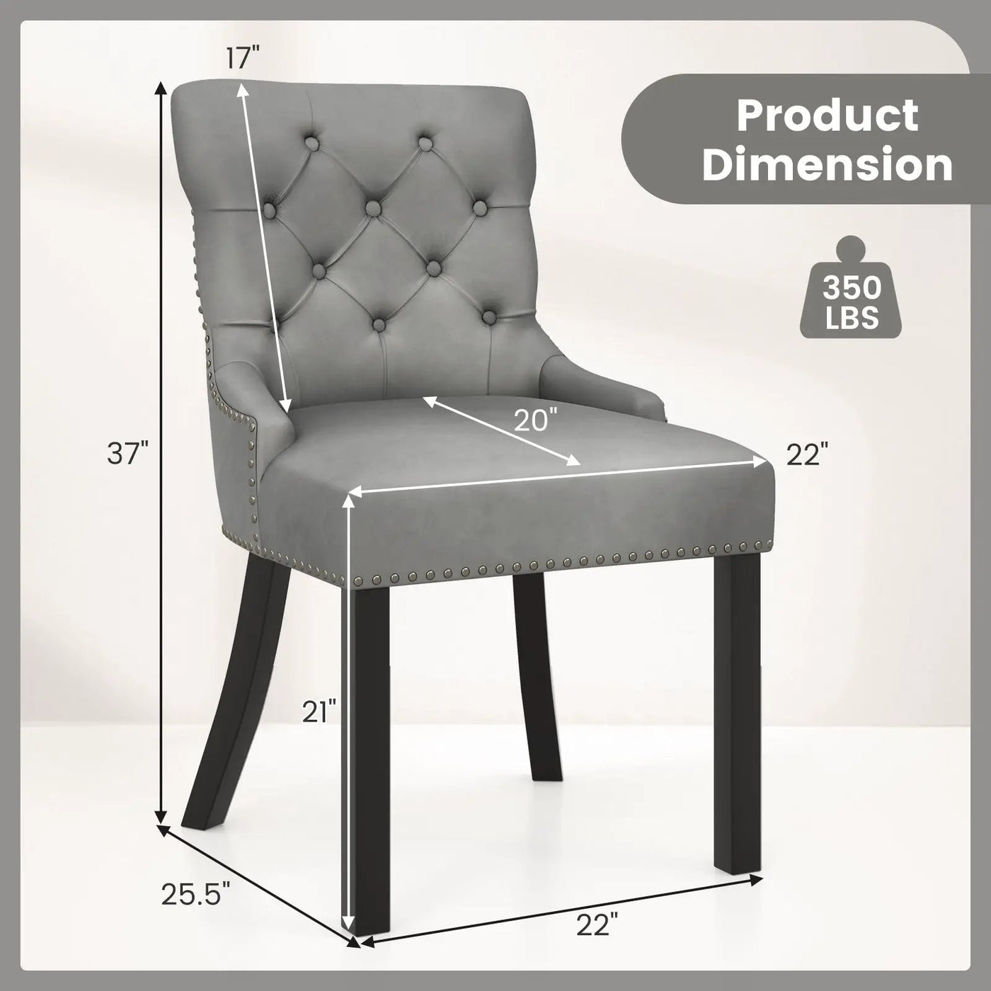 Upholstered Dining Chairs Set of 2 Tufted Wingback Chairs with Rubber Wood Legs by DirectDeals