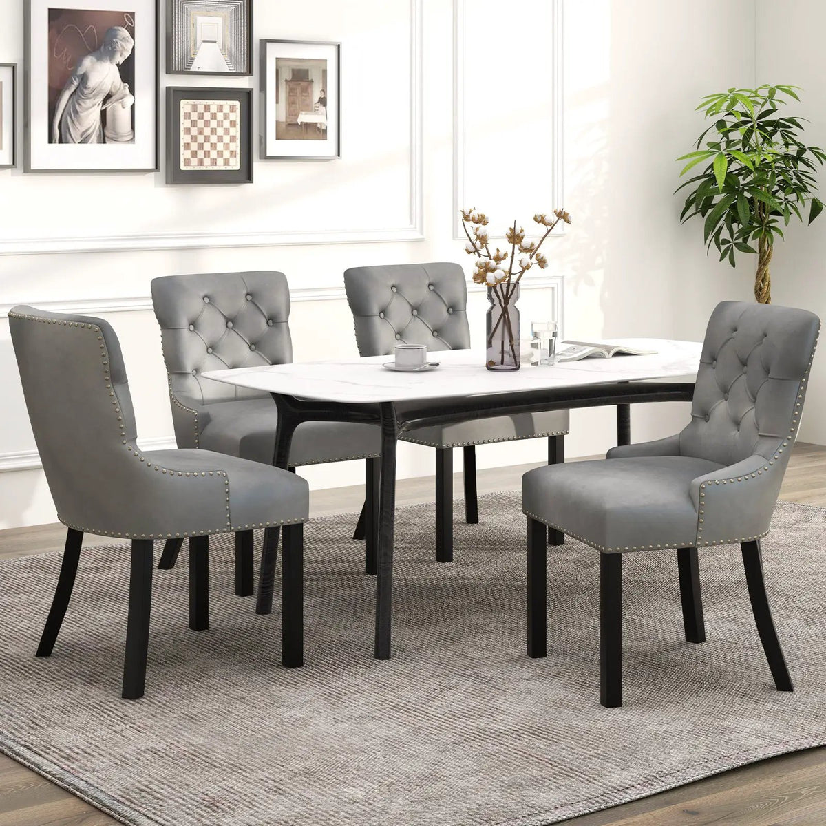 Upholstered Dining Chairs Set of 2 Tufted Wingback Chairs with Rubber Wood Legs by DirectDeals