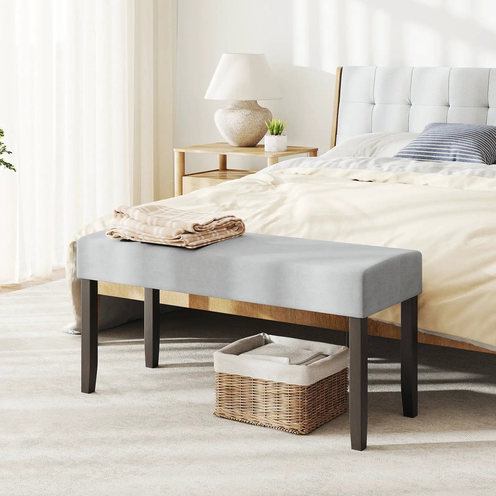 Upholstered Entryway Bench for End of Bed with Padded Seat-Gray by DirectDeals