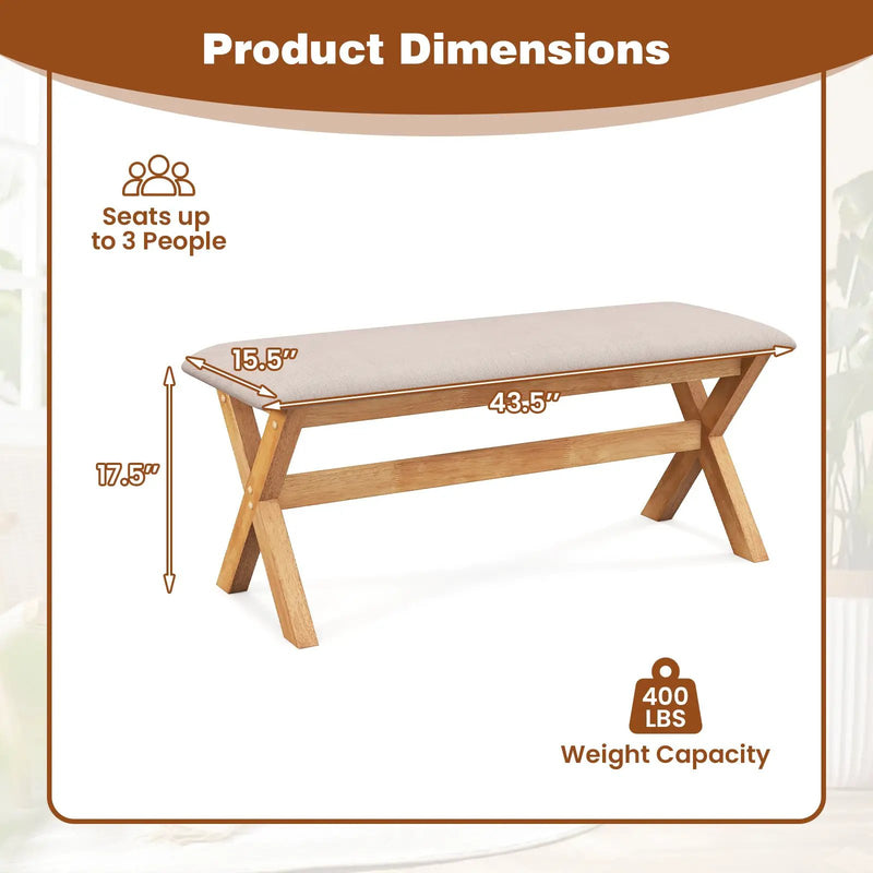 Upholstered Entryway Bench Rubber Wood Bench with Thick Padded Seat-Natural by DirectDeals