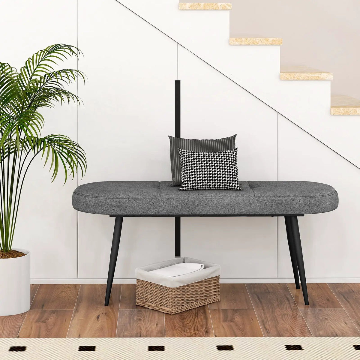 47 Inch Upholstered Entryway Bench with Heavy-duty Metal Frame by DirectDeals