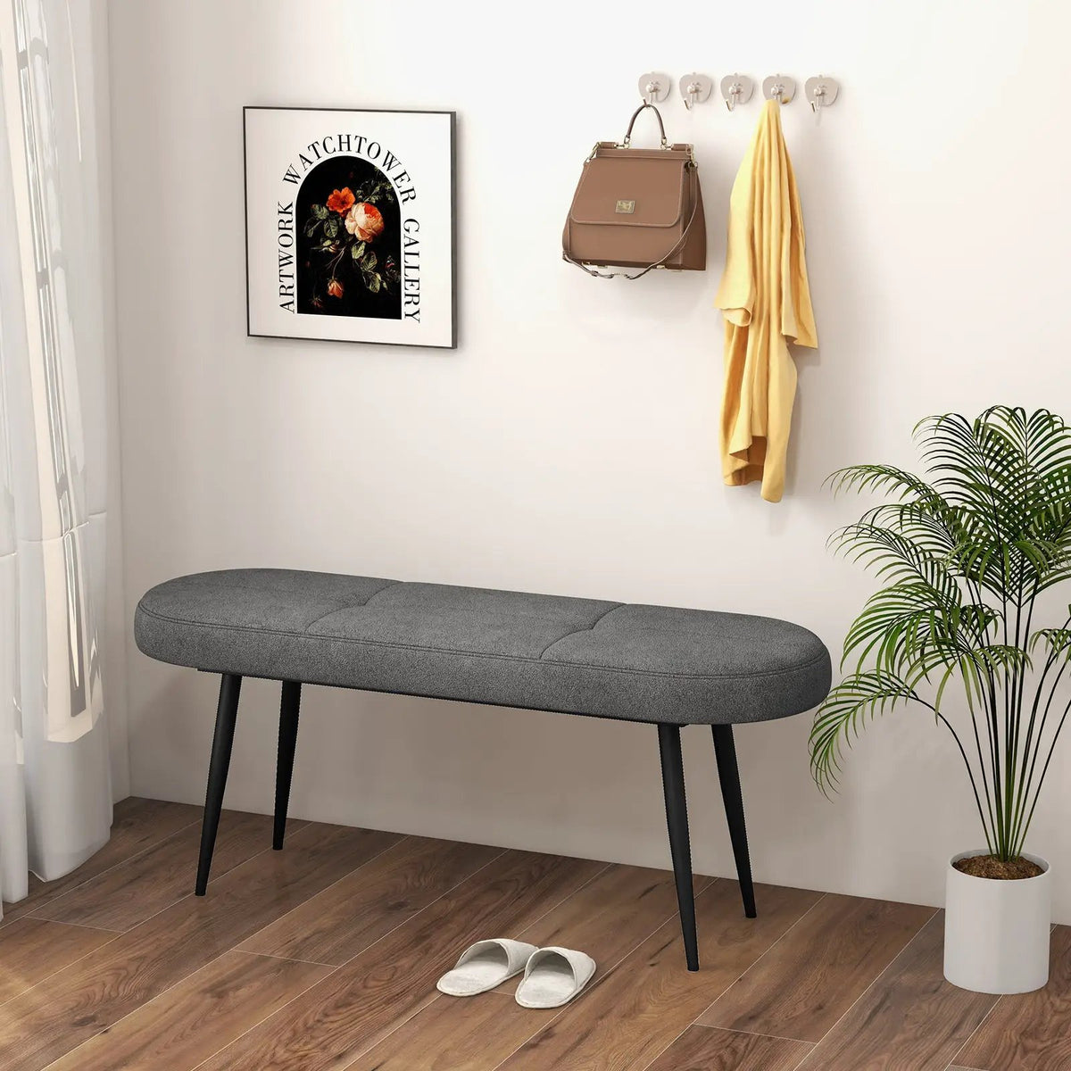 47 Inch Upholstered Entryway Bench with Heavy-duty Metal Frame by DirectDeals