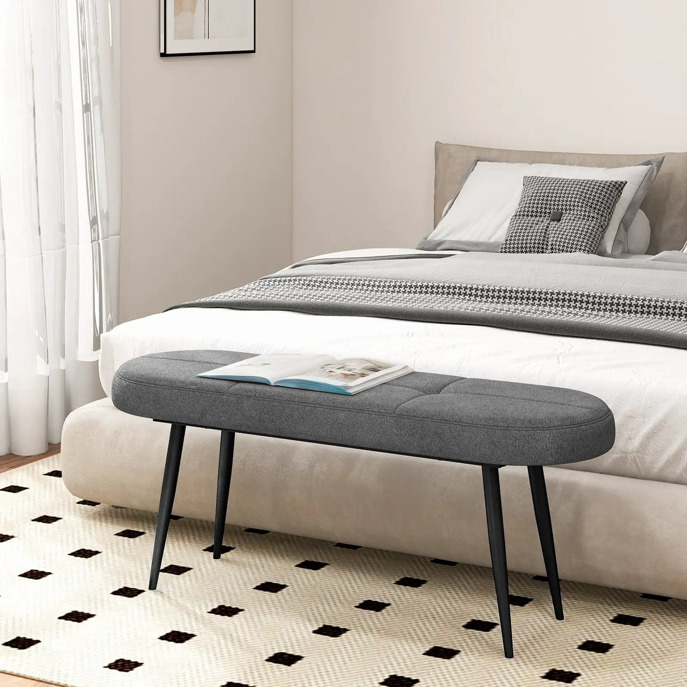 47 Inch Upholstered Entryway Bench with Heavy-duty Metal Frame by DirectDeals
